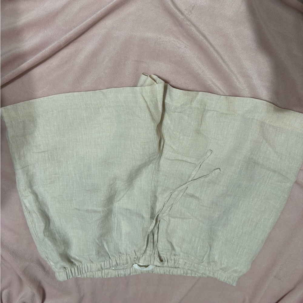 Beige Linen Drawstring Shorts
